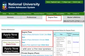 Degree Admission National universy (Nu) 2024